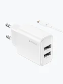 СЗУ 2хUSB-A, 2.4A, дата-кабель Lightning 1м, белый, Deppa 11488
